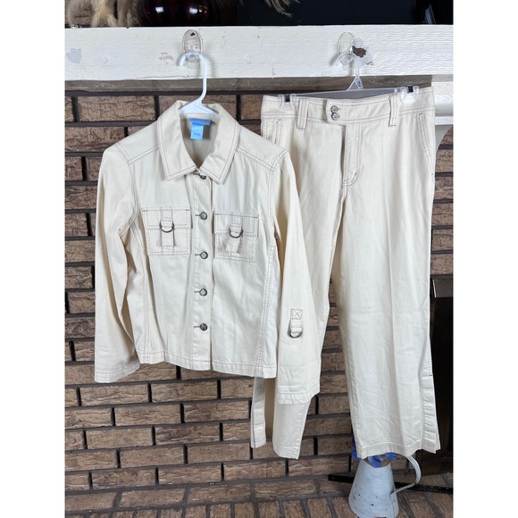 SO blue Sigrid Olsen Jacket &‎ Pants Set Crop Top Utility Style Size 4 - Picture 1 of 16